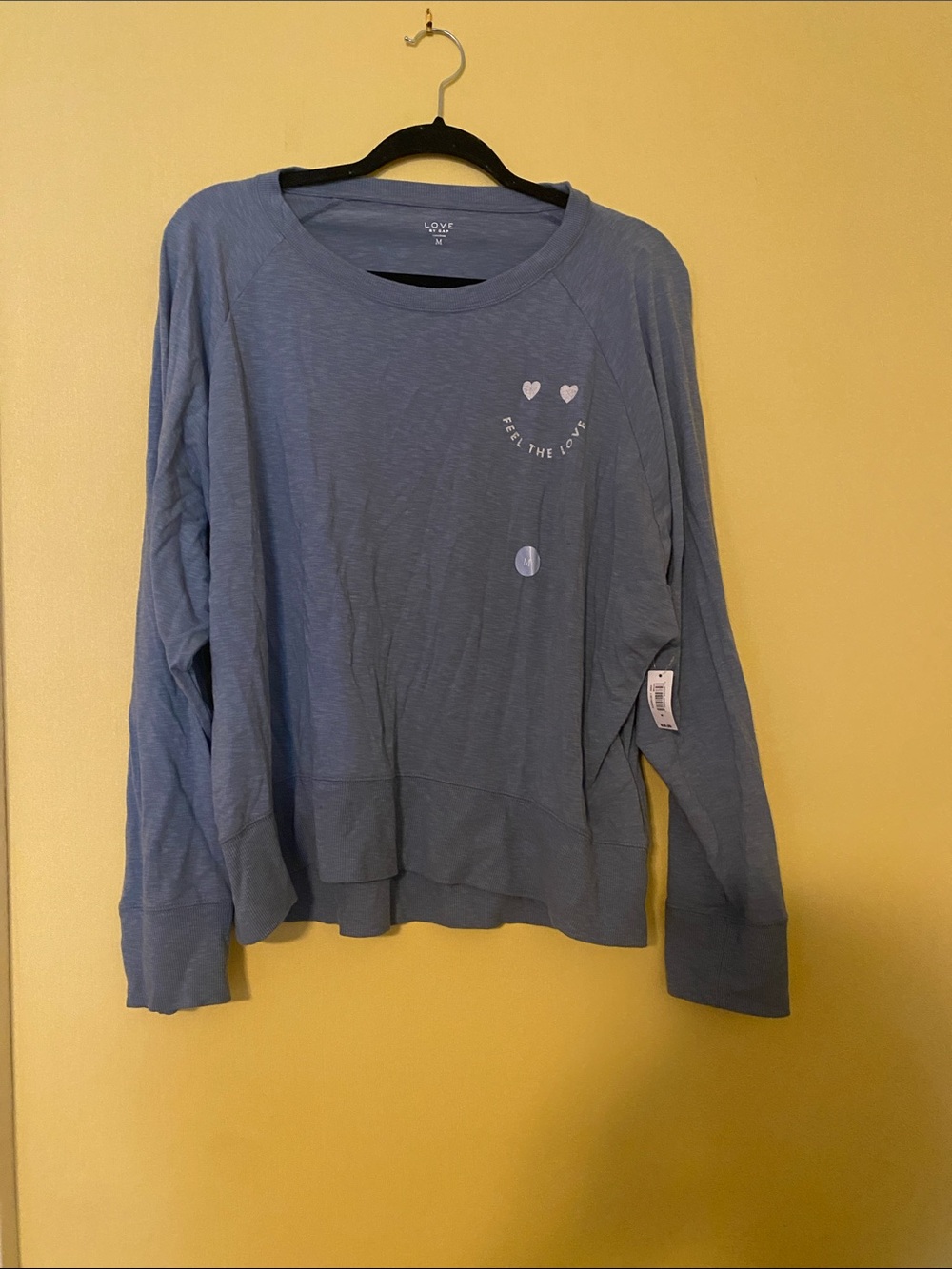 Love Blue Long-Sleeve Crewneck Sweatshirt with Heart Graphic